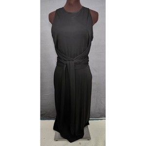 Lauren‎ Ralph Lauren Faux Wrap Belt Knee Length Black Rayon Dress MSRP $159 NWT